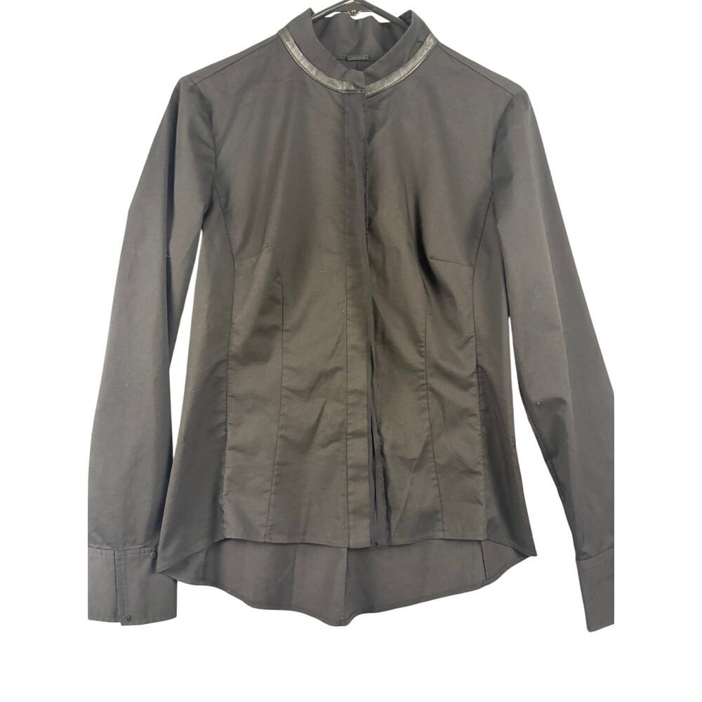 Elie Tahari Structured Black Button-Front Blouse | Tailored Minimalist Chic